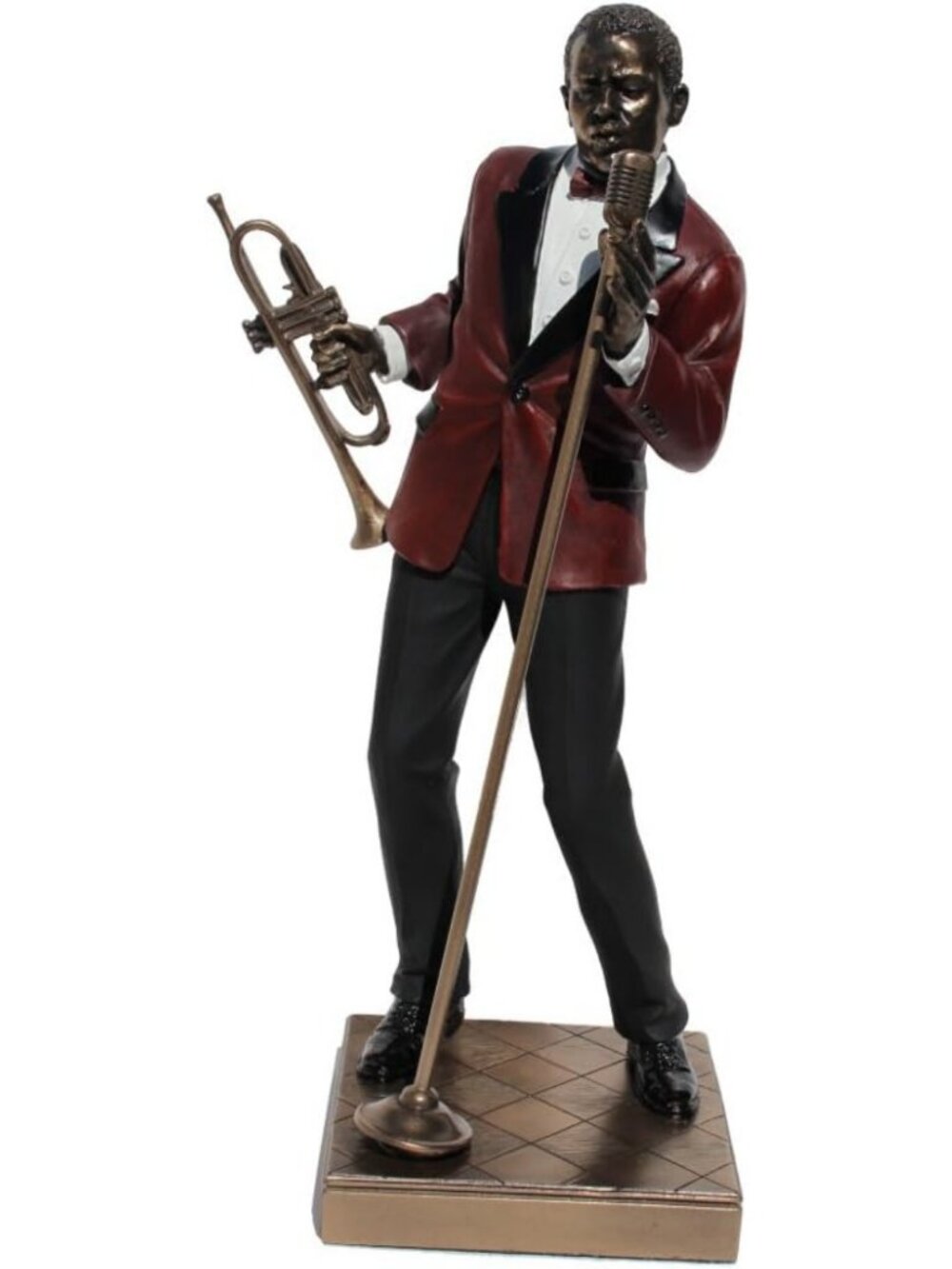 Jazz Band Male Singer with Trumpet Cold Cast Bronze Statue Figurine - 11.5" Tall